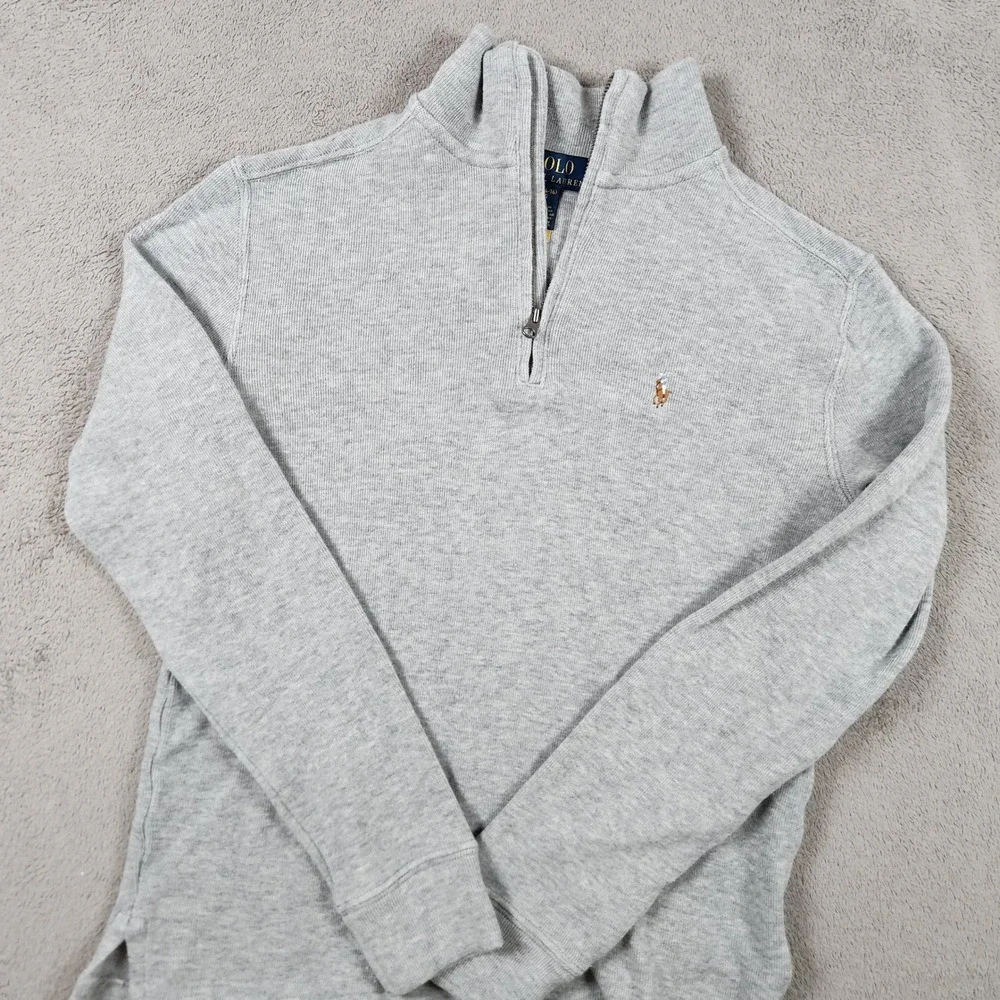 Polo Ralph Lauren 1/4 Pullover Sweater Boys Size L 14-16 Heather Grey - Picture 1 of 8